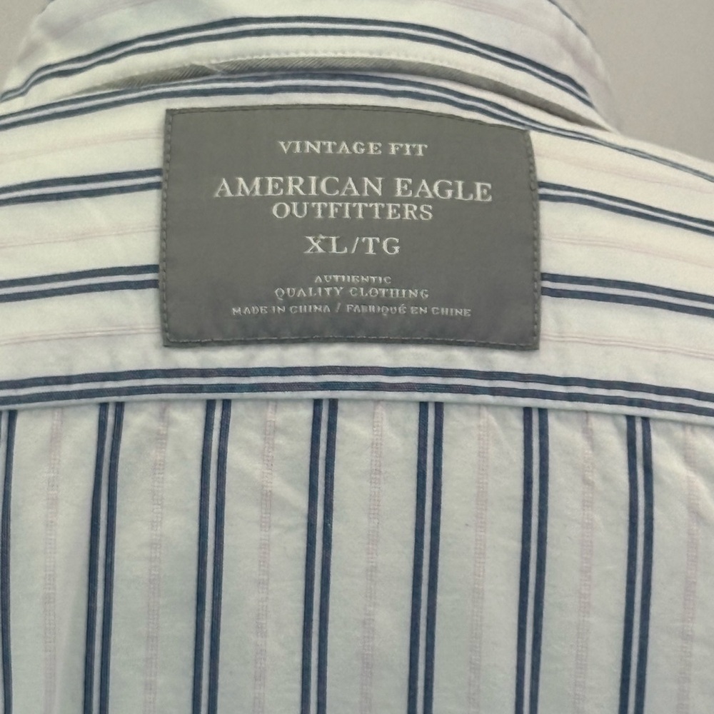 American Eagle Outfitters Men's Vintage Fit Blue White Striped Long Sleeve XL - Picture 6 of 7